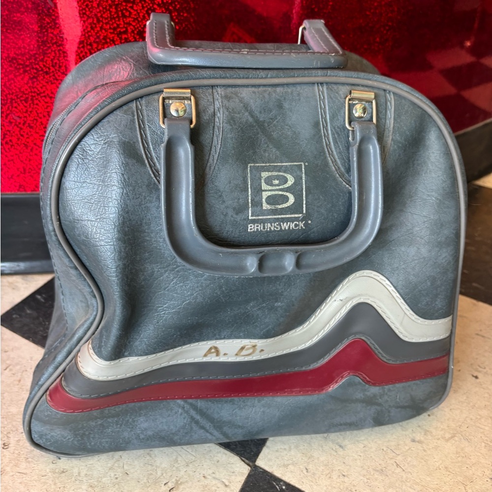 Vintage Brunswick bowling ball and bag